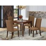 5Pc Dining Set- 4 Padded Parson Chair, Wood Table Solid Wood Frame, High Back & Mahogany Finish