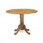 3Pc Round Dining Set, Living Table, 2 Chairs, Grey Upholstered Chairs Seat, Rubber Wood Legs, Natural