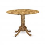 3Pc Round Dining Set, Living Table, 2 Chairs, Grey Upholstered Chairs Seat, Rubber Wood Legs, Natural