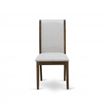 3Pc Round Dining Set, Living Table, 2 Chairs, Grey Upholstered Chairs Seat, Rubber Wood Legs, Natural
