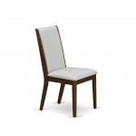 3Pc Round Dining Set, Living Table, 2 Chairs, Grey Upholstered Chairs Seat, Rubber Wood Legs, Natural