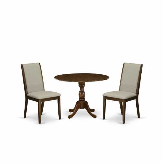 3 Pc Dining Set, 1 Drop Leaves Table, 2 Grey Upholstered Chair, Acacia Walnut