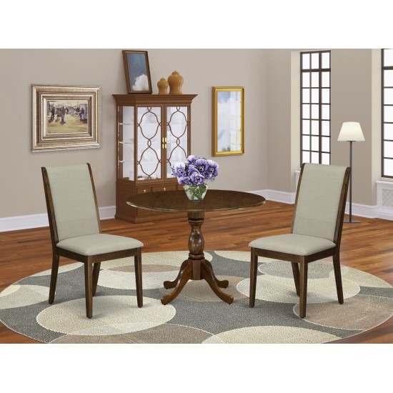 3 Pc Dining Set, 1 Drop Leaves Table, 2 Grey Upholstered Chair, Acacia Walnut