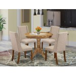 5Pc Dining Set Included A Round Dinner Table & 4 Chairs, Clay Parson Chairs Seat, Rubber Wood Legs, Natural Finish