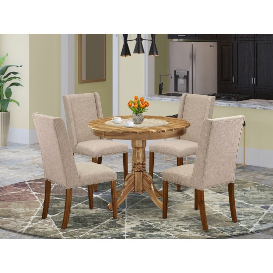 5Pc Dining Set Included A Round Dinner Table & 4 Chairs, Clay Parson Chairs Seat, Rubber Wood Legs, Natural Finish