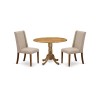 3Pc Dining Set, Round Kitchen Table, 2 Chairs, Clay Parson Chairs Seat, Rubber Wood Legs, Natural