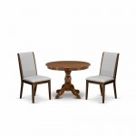 3Pc Table, Chairs Dining Set, Acacia Walnut Dining Table, 2 Grey Kitchen & Dining Chairs, High Back, Acacia Walnut