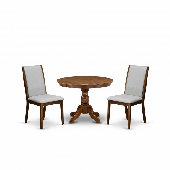 3Pc Table, Chairs Dining Set, Acacia Walnut Dining Table, 2 Grey Kitchen & Dining Chairs, High Back, Acacia Walnut