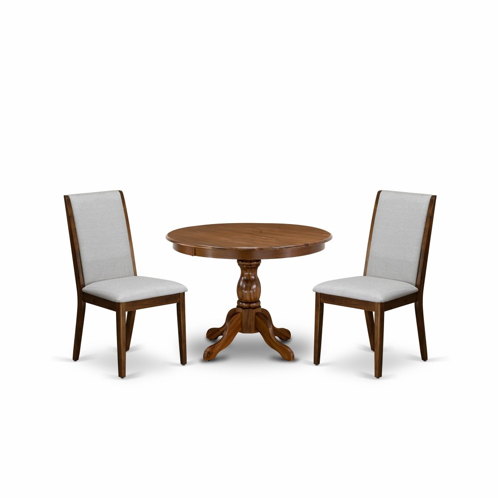 3Pc Table, Chairs Dining Set, Acacia Walnut Dining Table, 2 Grey Kitchen & Dining Chairs, High Back, Acacia Walnut