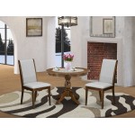 3Pc Table, Chairs Dining Set, Acacia Walnut Dining Table, 2 Grey Kitchen & Dining Chairs, High Back, Acacia Walnut