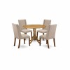 5Pc Dining Set, Round Table, 4 Chairs, Clay Chairs Seat, Rubber Wood Legs, Natural