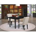 3Pc Kitchen Set, 1 Butterfly Leaf Rectangular Dining Table, 2 Cream Upholstered Dining Chairs, Back, Black Finish