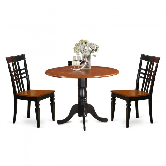3 Pc Dining Room Set, Dining Table And 2 Kitchen Chairs In Black And Cherry