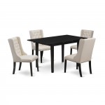 5-Pc Dinette Set, 1 Butterfly Leaf Dining Table, 4 Cream Dining Chair, Button Tufted Back, Black Finish