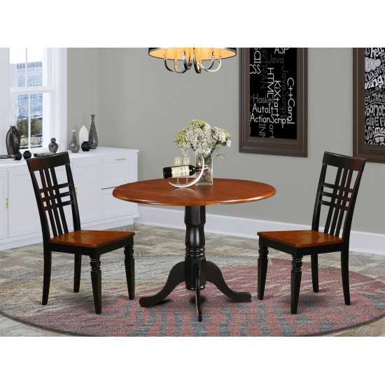 3 Pc Dining Room Set, Dining Table And 2 Kitchen Chairs In Black And Cherry