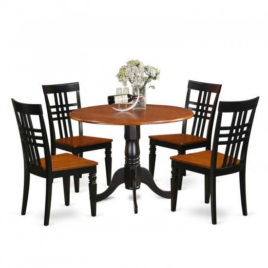 5 Pc Dining Room Set, Dining Table And 4 Dining Chairs In Black And Cherry