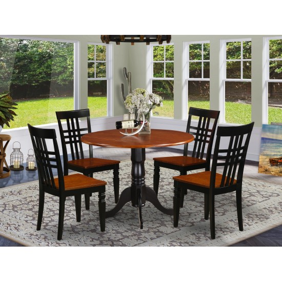 5 Pc Dining Room Set, Dining Table And 4 Dining Chairs In Black And Cherry