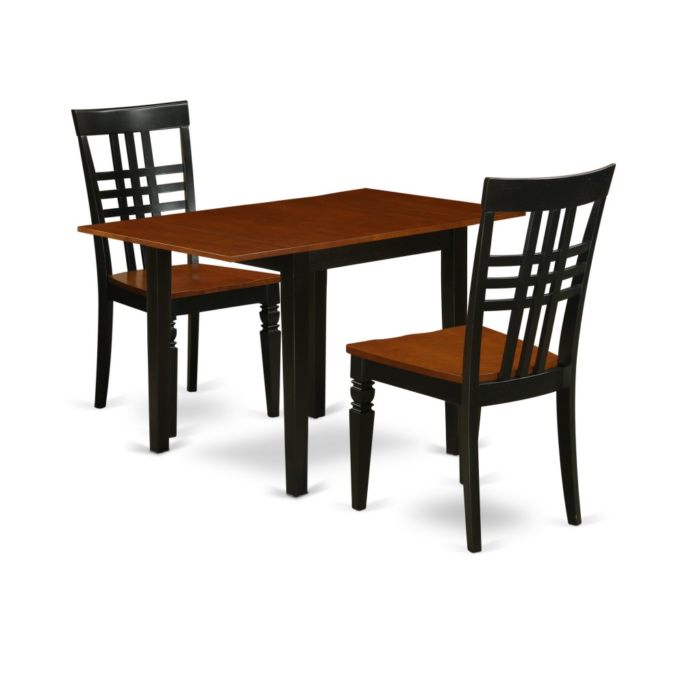 3Pc Dining Set Offers A Table, 2 Chairs, Rubberwood Seat, Panel Back, Black, Cherry