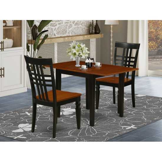 3Pc Dining Set Offers A Table, 2 Chairs, Rubberwood Seat, Panel Back, Black, Cherry