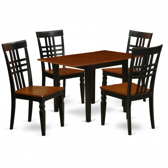 5Pc Dinette Set, Small Table, 4 Dining Chairs, Asian Hardwood Seat, Panel Back, Black-Cherry