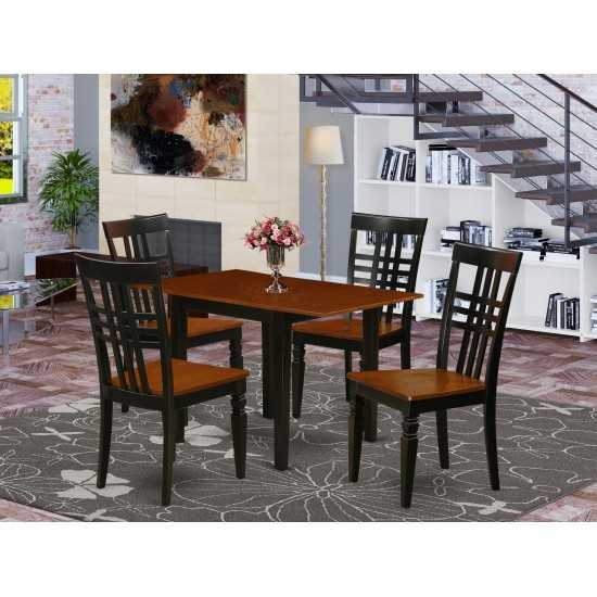 5Pc Dinette Set, Small Table, 4 Dining Chairs, Asian Hardwood Seat, Panel Back, Black-Cherry