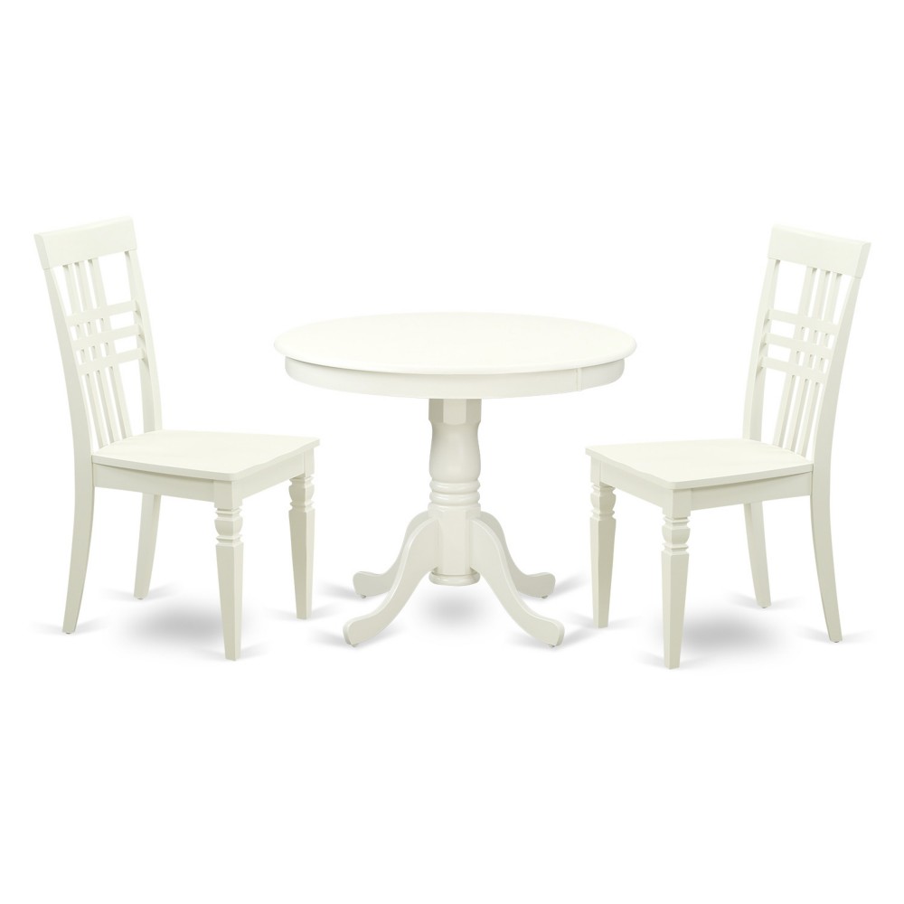 3 Pc Set With A Kitchen Table And 2 Wood Kitchen Chairs Having Linen White