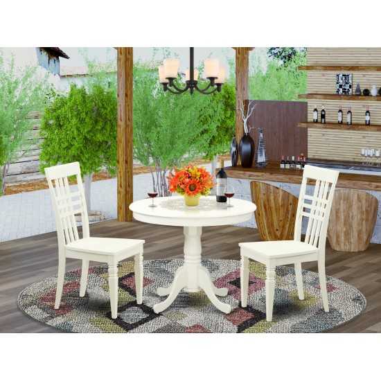 3 Pc Set With A Kitchen Table And 2 Wood Kitchen Chairs Having Linen White