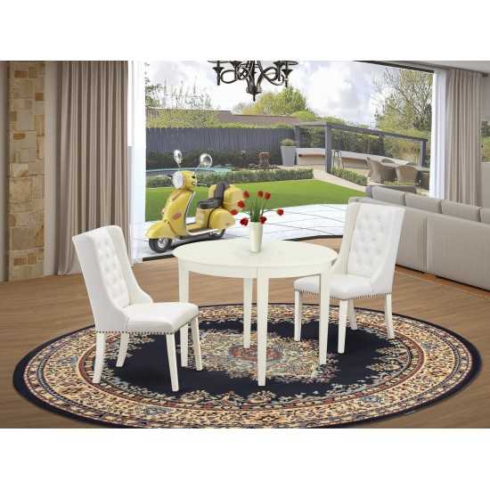 3-Pc Dining Set, 1 Table, 2 Light Grey Chairs, Button Tufted Back, Linen White Finish