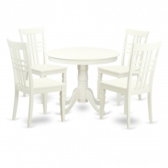 5 Pc Set With A Table And 4 Wood Kitchen Chairs With Linen White