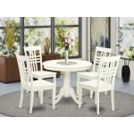 5 Pc Set With A Table And 4 Wood Kitchen Chairs With Linen White