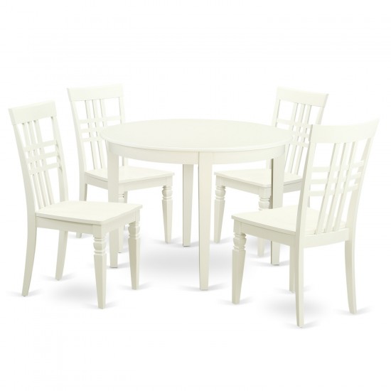 5 Pc Table And Chair Set, Boston Table And 4 Dining Chairs In Linen White