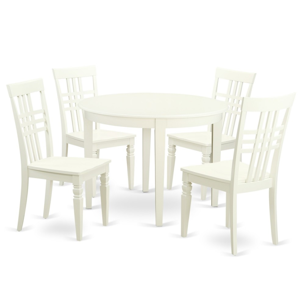 5 Pc Table And Chair Set, Boston Table And 4 Dining Chairs In Linen White