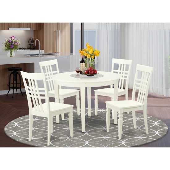 5 Pc Table And Chair Set, Boston Table And 4 Dining Chairs In Linen White