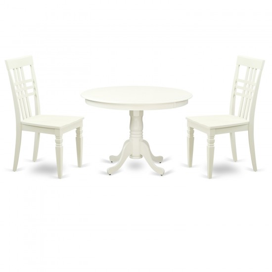 3 Pc Set With A Round Small Table And 2 Wood Dinette Chairs In Linen White