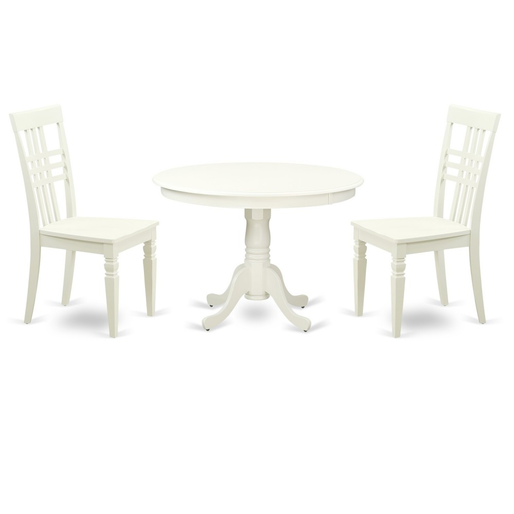 3 Pc Set With A Round Small Table And 2 Wood Dinette Chairs In Linen White