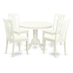 5 Pc Set With A Round Dinette Table And 4 Wood Dinette Chairs In Linen White