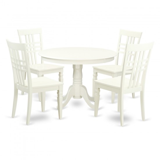 5 Pc Set With A Round Dinette Table And 4 Wood Dinette Chairs In Linen White