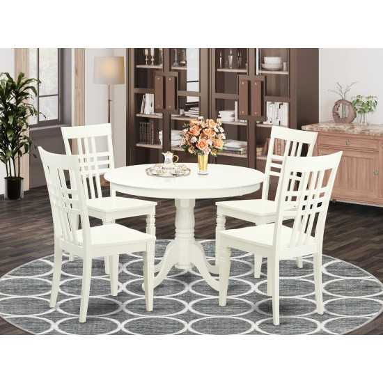 5 Pc Set With A Round Dinette Table And 4 Wood Dinette Chairs In Linen White