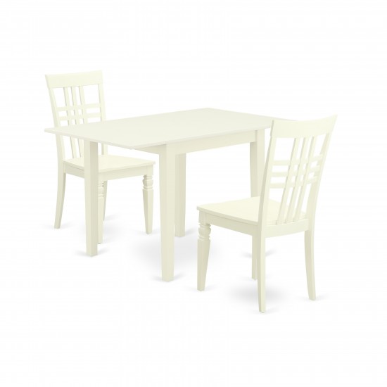 3Pc Dining Set, A Small Kitchen Table, 2 Chair, Hard Wood Seat, Panel Back, Linen White Finish