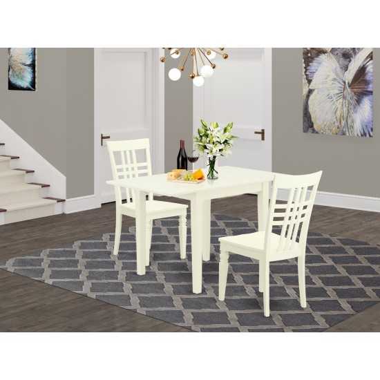 3Pc Dining Set, A Small Kitchen Table, 2 Chair, Hard Wood Seat, Panel Back, Linen White Finish