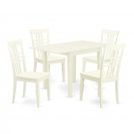 5Pc Dining Set, A Table, 4 Kitchen Chairs, Solid Wood Seat, Panel Back, Linen White Finish
