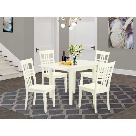 5Pc Dining Set, A Table, 4 Kitchen Chairs, Solid Wood Seat, Panel Back, Linen White Finish