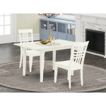 3Pc Kitchen Dining Set 2 Chairs, Slatted Back, Butterfly Leaf Seat, Table, Linen White