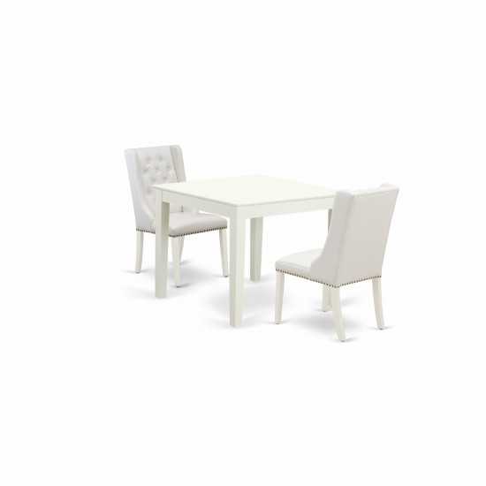 3-Pc Kitchen Dining Set, 1 Kitchen Table, 2 Light Grey Chairs, Button Tufted Back, Linen White Finish