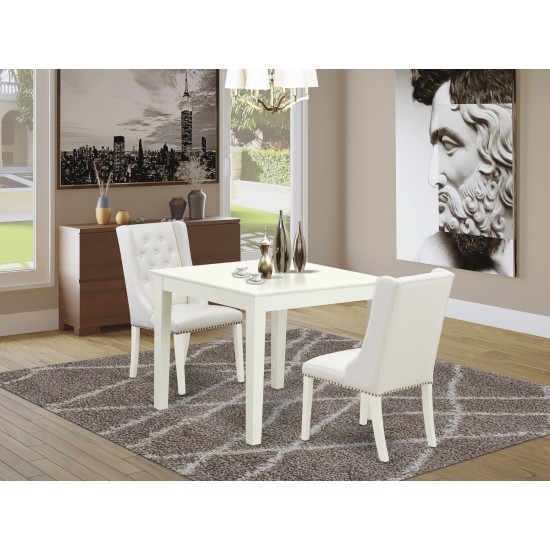 3-Pc Kitchen Dining Set, 1 Kitchen Table, 2 Light Grey Chairs, Button Tufted Back, Linen White Finish