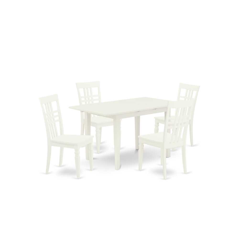 5Pc Wood Dining Set 4 Chairs, Slatted Back, Butterfly Leaf Seat, Table, Linen White 5Pc Wood Dining Set 4 Chairs, Slatted Back, Butterfly Leaf Seat, Table, Linen White