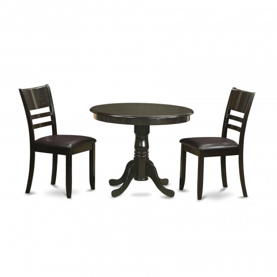 3 Pc Kitchen Table Set-Round Kitchen Table And 2 Dining Chairs, Cappuccino